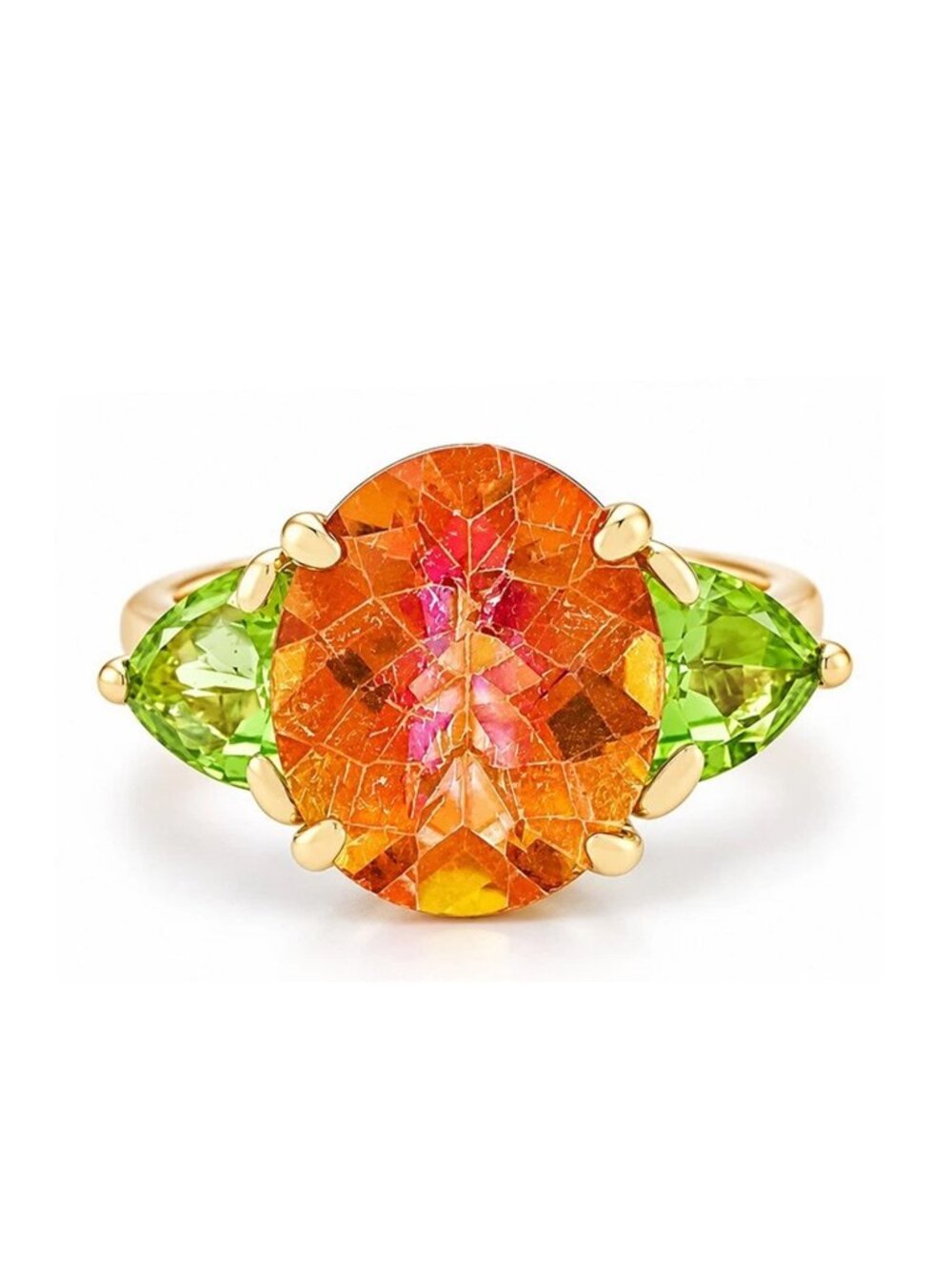 Mystic Topaz 5.15 Cts & Genuine Peridot Ring 10k Gold